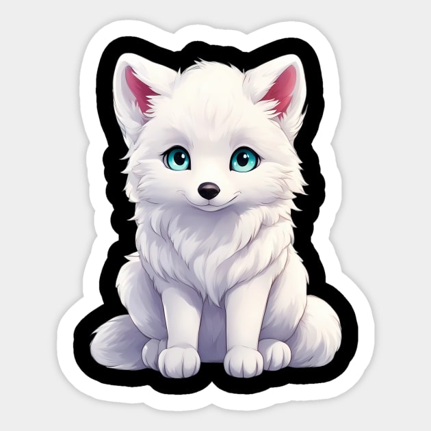 Snowy Snuggles Arctic Fox Pup Sticker by animegirlnft